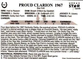 1991 Horse Star Kentucky Derby #93 Proud Clarion Back